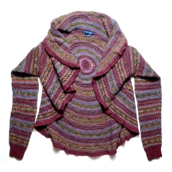 Ralph Lauren Hand Knit Fair Isle Wool Cashmere Blend Circle Cardigan Sweater - Picture 4 of 16